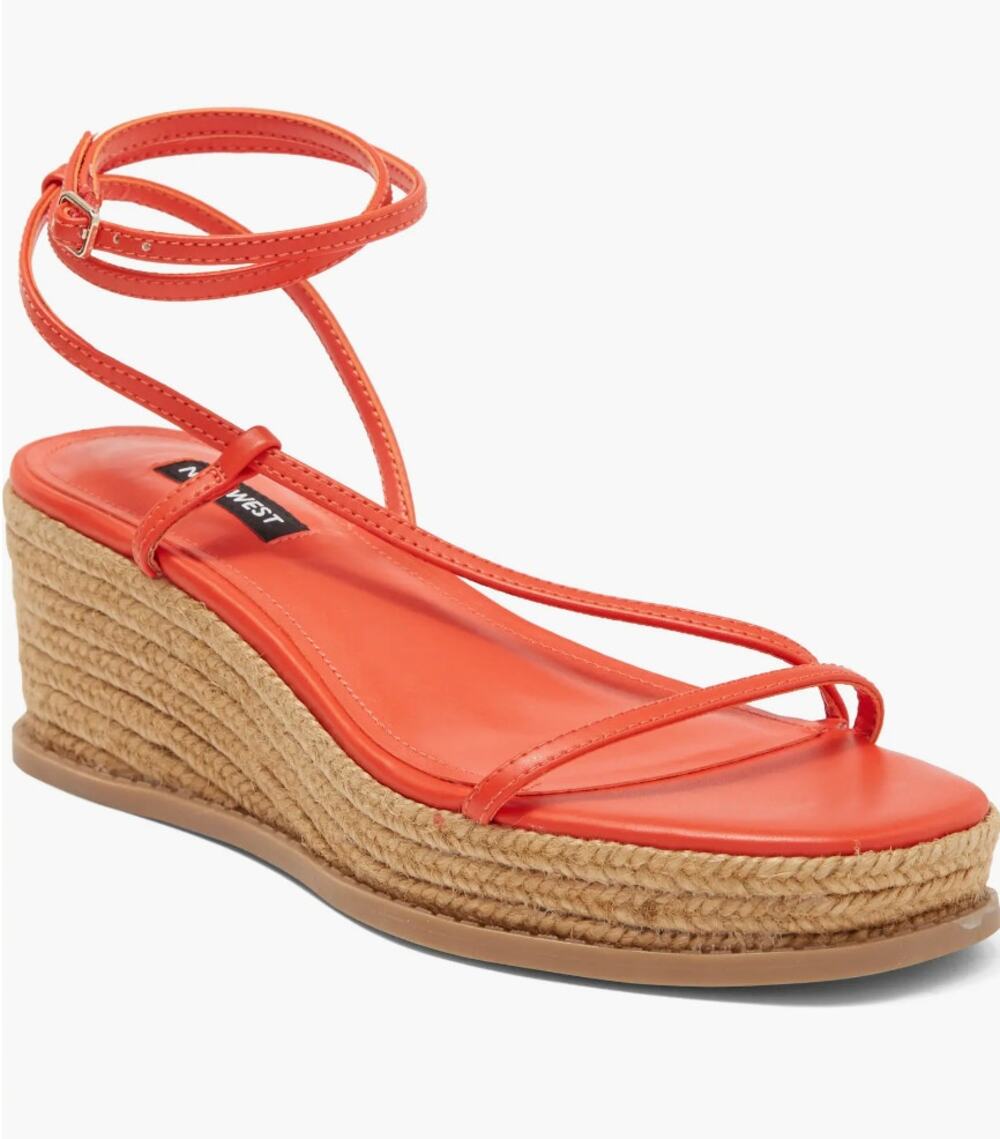 Nine WEst Alexx Wedge Sandal 8 NWOT Orange Espadrille Ankle Wrap Travel Beach